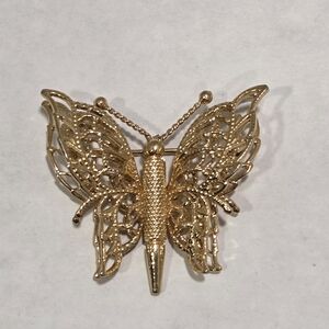 Monet Vintage Goldtone Filigree Butterfly Brooch
